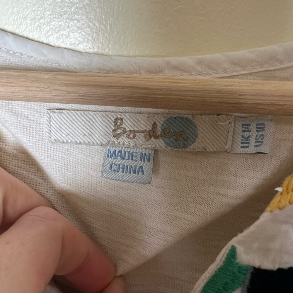 Boden Women’s 3/4 Long Sleeve Embroidered Tunic Peasant Top Ivory Size 10 Boho - Picture 5 of 7